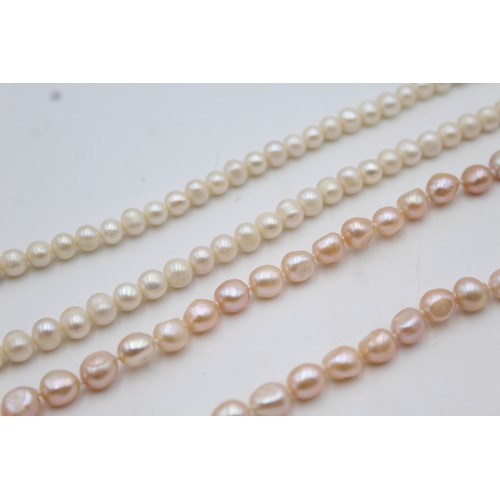 83 - 2 x Vintage .925 Sterling Silver Pearl NECKLACES inc. Individually knotted (68g)