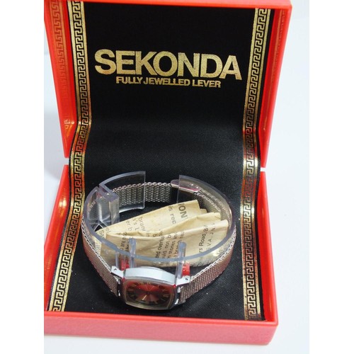 405 - THREE BOXED SEKONDA WATCHES - VINTAGE