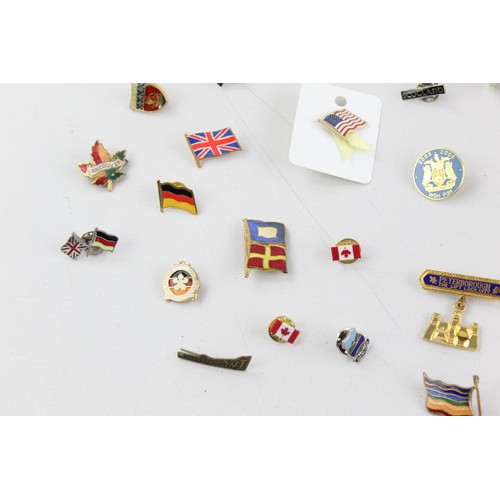 87 - 45 x Assorted Vintage FLAGS & PLACES Pin / Lapel Badges Inc Enamel Etc