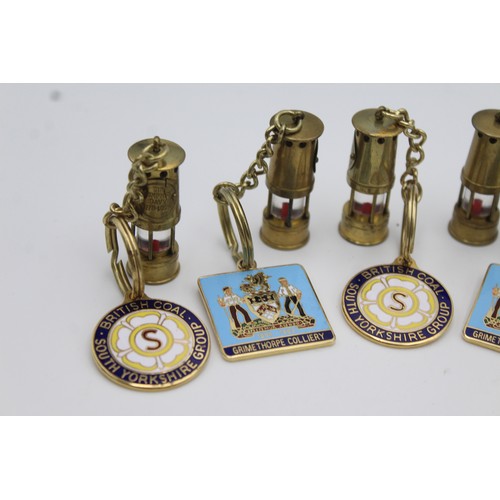 122 - 9 x Assorted Vintage Miniature Miners Lamp Brass KEYRINGS