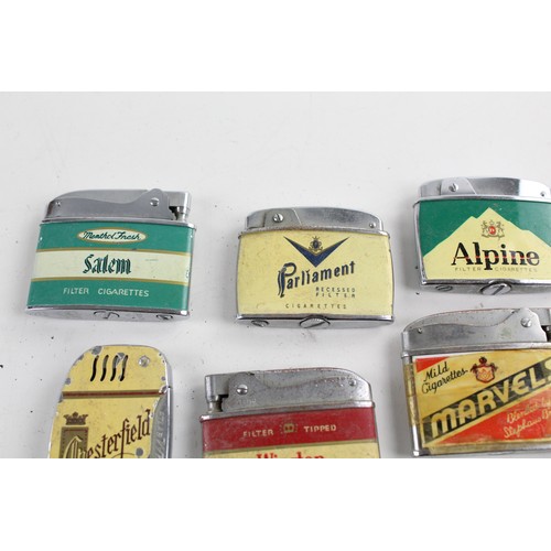 143 - 8 x Assorted Vintage Advertising Cigarette LIGHTERS Inc Chesterfield, Alpine Etc