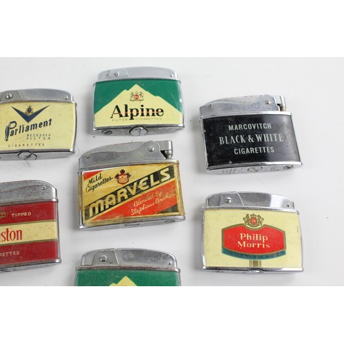 143 - 8 x Assorted Vintage Advertising Cigarette LIGHTERS Inc Chesterfield, Alpine Etc