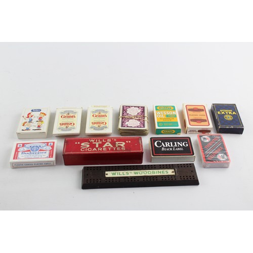 125 - 12 x Assorted Vintage ADVERTISING PLAYING CARDS & GAMES Inc. Cribbage & Dominoes