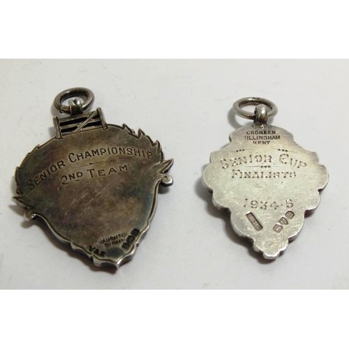 447 - 2 X SILVER FOBS 1926 CROSS COUNTRY AND A CORNWALL COUNTY CUP FINALIST 1934 31 GRAMS