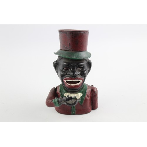 137 - Vintage Cast Iron Jolly Man Money Box WORKING - (2654g)