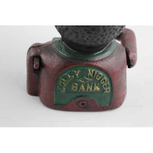 137 - Vintage Cast Iron Jolly Man Money Box WORKING - (2654g)