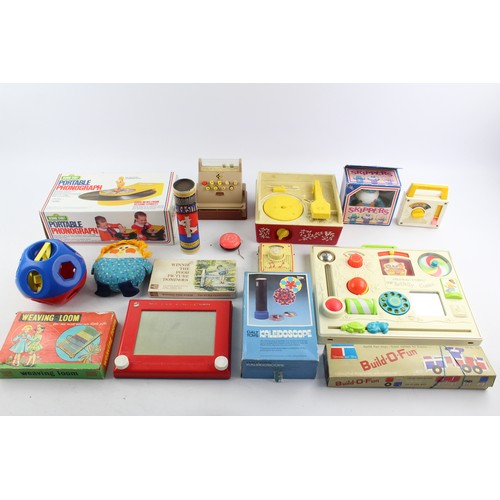 128 - 16 x Assorted Vintage Toys Inc Fisher Price, Etch-a-Sketch, Till, Phonograph Etc