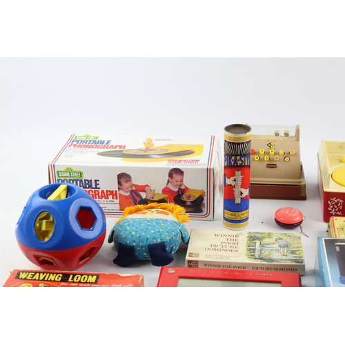 128 - 16 x Assorted Vintage Toys Inc Fisher Price, Etch-a-Sketch, Till, Phonograph Etc