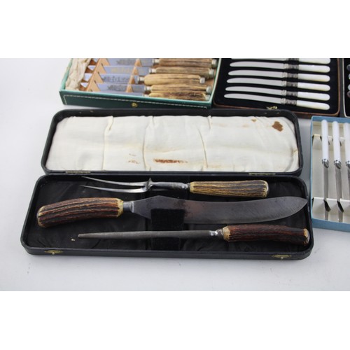 148 - 6 x Vintage Boxed Cutlery Sets Inc Black Hawk Germany, Mother of Pearl, Engraved