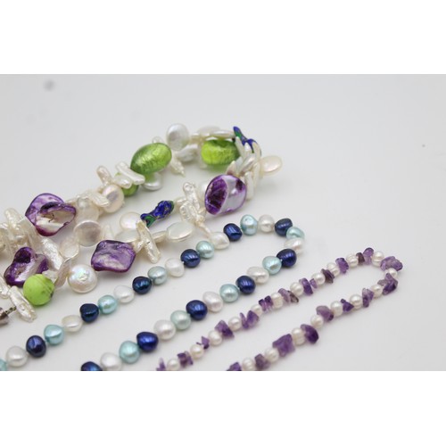 158 - 3 x .925 Sterling Silver Pearl NECKLACES inc. Amethyst, Enamel, Glass (187g)