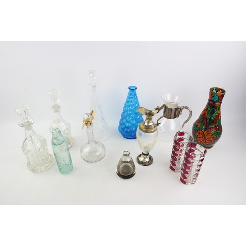 172 - 11 x Assorted Vintage Crystal Glass DECANTERS & VASES Inc Luminarc, Silver Plate