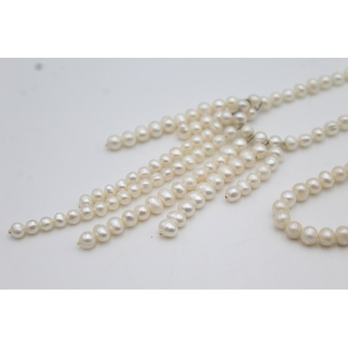 174 - 2 x Vintage .925 Sterling Silver Pearl NECKLACES inc. Multi-Drop (51g)