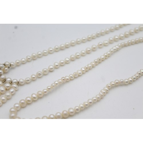 174 - 2 x Vintage .925 Sterling Silver Pearl NECKLACES inc. Multi-Drop (51g)