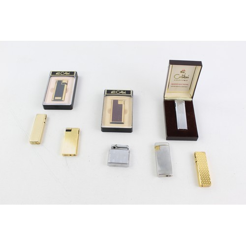 194 - 8 x Assorted Vintage COLIBRI Cigarette LIGHTERS Inc Boxed, Moletric, Gold Tone