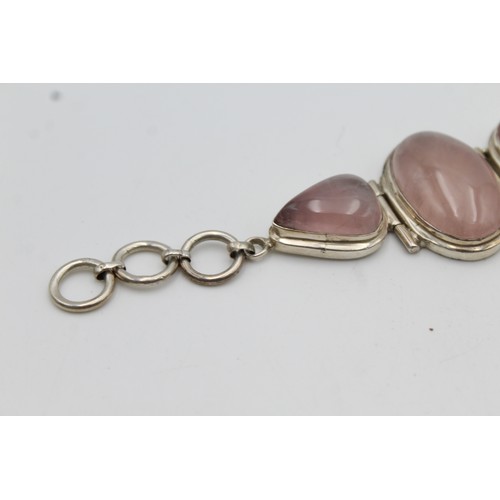 166 - Vintage .925 Sterling Silver Chunky Gemstone Rose Quartz BRACELET (110g)