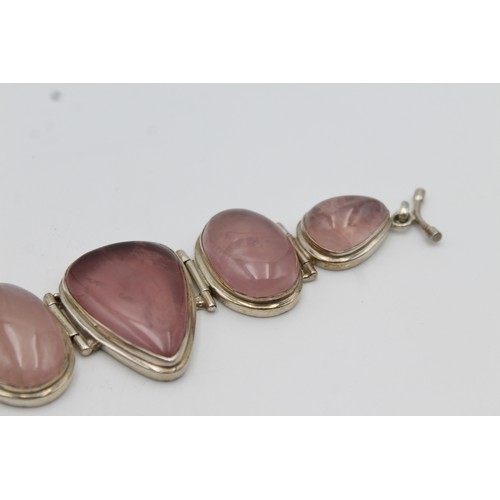 166 - Vintage .925 Sterling Silver Chunky Gemstone Rose Quartz BRACELET (110g)