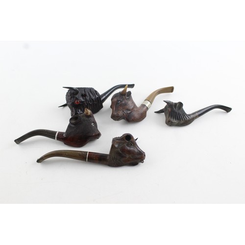 170 - 5 x Vintage Carved Buffalo / Bull Estate Smoking Pipes Inc. RAOB