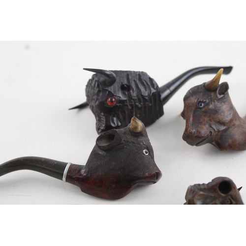 170 - 5 x Vintage Carved Buffalo / Bull Estate Smoking Pipes Inc. RAOB