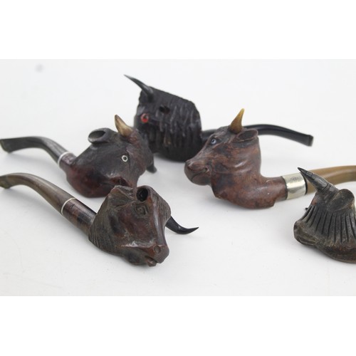 170 - 5 x Vintage Carved Buffalo / Bull Estate Smoking Pipes Inc. RAOB