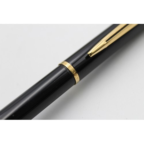 242 - WATERMAN Black Lacquer FOUNTAIN PEN w/ Rolled Gold M Nib WRITING Boxed