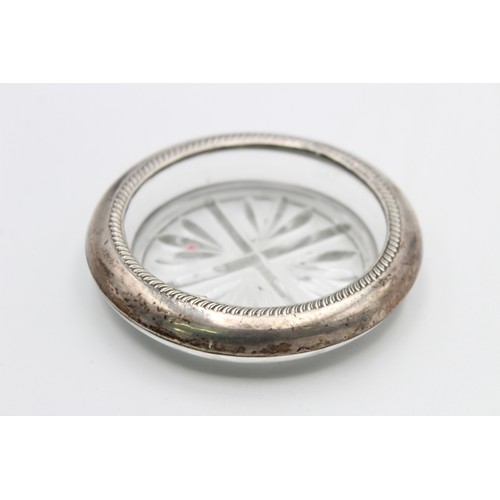 217 - Vintage Glass Bottle Coaster / Shallow Dish w/ .925 STERLING SILVER Band (136g)