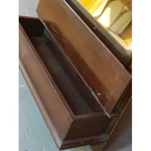 497 - VINTAGE OVER MANTLE BEVEL EDGE MIRROR WITH STORAGE DRAWER