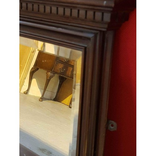 497 - VINTAGE OVER MANTLE BEVEL EDGE MIRROR WITH STORAGE DRAWER