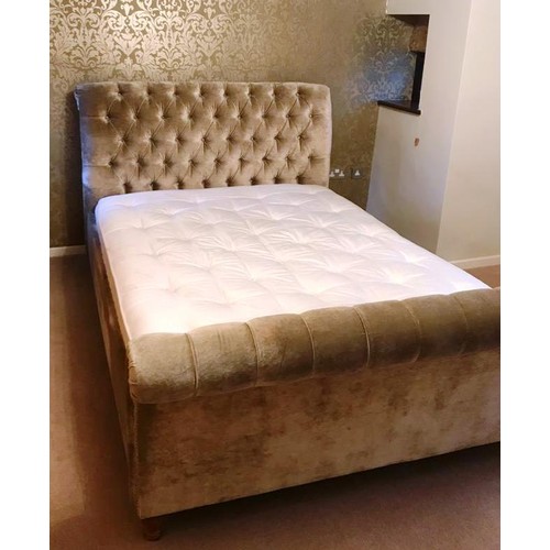 500 - QUALITY GREY VELOUR BED AND MATTRESS