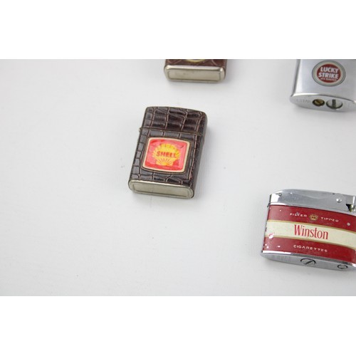 257 - 6 x Assorted Vintage Advertising Cigarette LIGHTERS Inc Tiger, Lucky Strike Etc