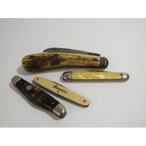 272 - FOUR VINTAGE FOLDING KNIVES AND PENKNIVES INCLUDES STAG HORN SAYNOR  FOLDING KNIFE