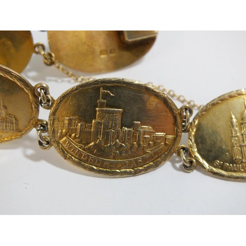 274 - VINTAGE STERLING SILVER GILT LONDON SOUVENIR PANEL BRACELET 1945