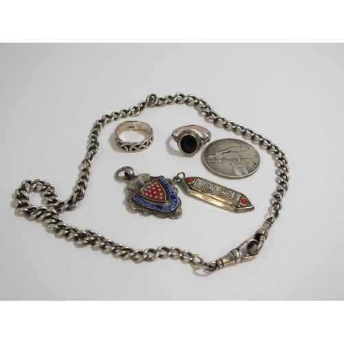 275 - VINTAGE STERLING SILVER ITEMS INCLUDES ALBERT CHAIN, FOB, PENDANT, RING ETC GROSS WEIGHT 56g