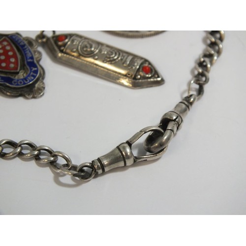 275 - VINTAGE STERLING SILVER ITEMS INCLUDES ALBERT CHAIN, FOB, PENDANT, RING ETC GROSS WEIGHT 56g