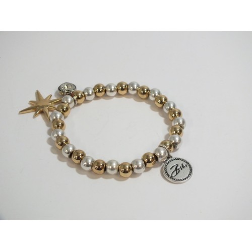 278 - BIBI BIJOUX CLASSIC SILVER AND GOLD BEAD BRACELET WITH HEART AND STAR CHARMS