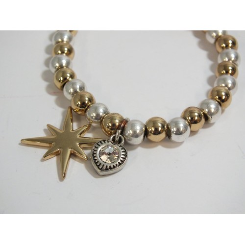 278 - BIBI BIJOUX CLASSIC SILVER AND GOLD BEAD BRACELET WITH HEART AND STAR CHARMS