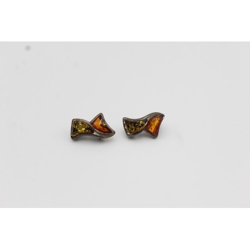 260 - Sterling Silver Amber Stud Earrings