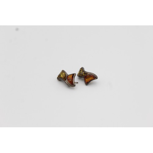 260 - Sterling Silver Amber Stud Earrings