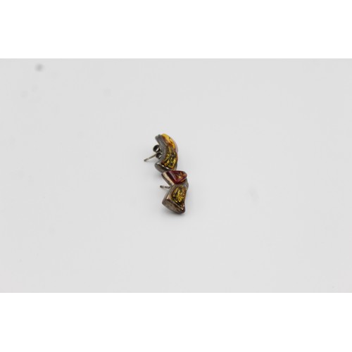 260 - Sterling Silver Amber Stud Earrings