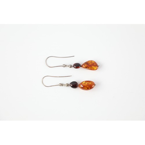 290 - Sterling Silver Hook Drop Amber Earrings