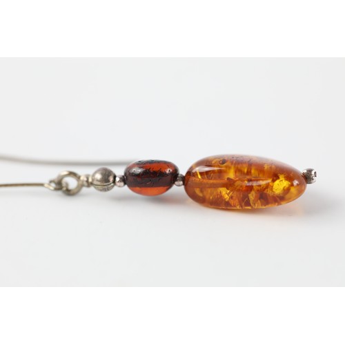 290 - Sterling Silver Hook Drop Amber Earrings