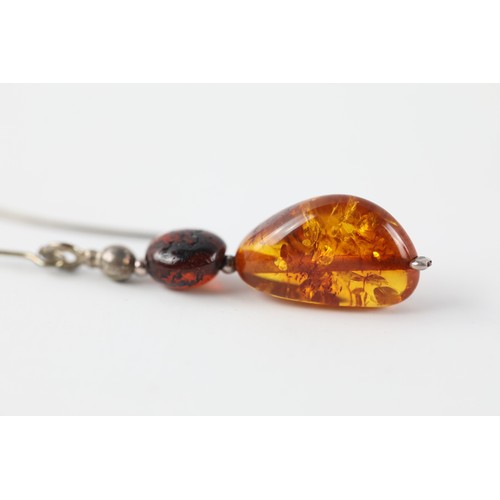 290 - Sterling Silver Hook Drop Amber Earrings