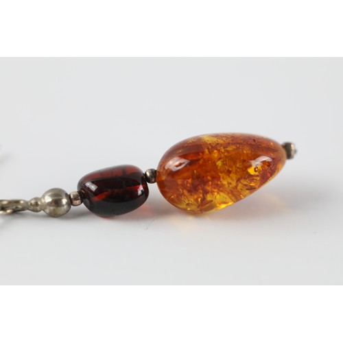 290 - Sterling Silver Hook Drop Amber Earrings