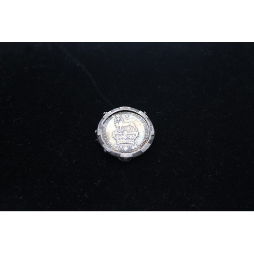 295 - Sterling Silver Victorian Coin Brooch