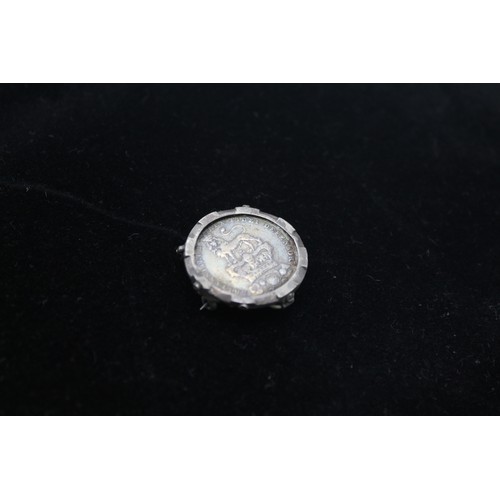 295 - Sterling Silver Victorian Coin Brooch