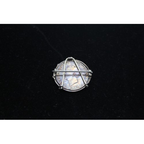 295 - Sterling Silver Victorian Coin Brooch