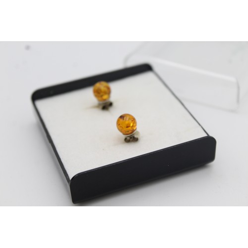 296 - Polished Amber Stud Earrings