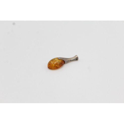 297 - Simple Drop Sterling Silver Amber Pendant