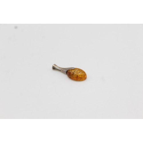 297 - Simple Drop Sterling Silver Amber Pendant