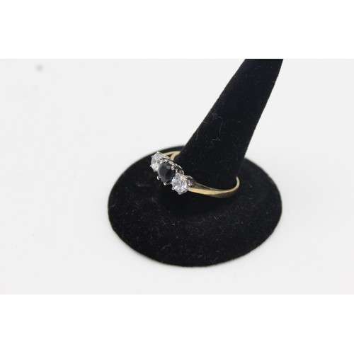 300 - Sterling Silver Gilt Cz & Sapphire Trilogy Ring