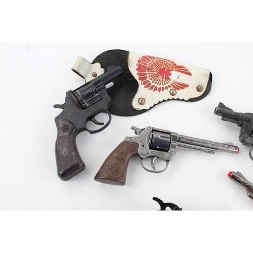 283 - 5 x Assorted Vintage Toy Cap Guns Inc. Crescent, Leather Holster,  Etc